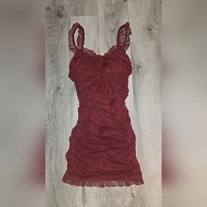 Elegant Burgundy Ruched Dress